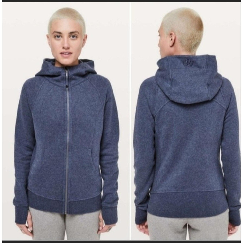 Lululemon Scuba Hoodie Full Zip Heathered Navy Blue Size 8 Thumbholes Athletic